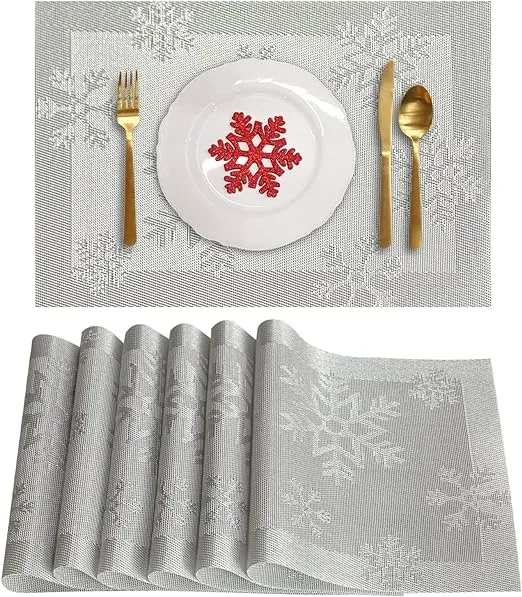 RIMOBUL Christmas Placemats Set of 6 Woven Vinyl Non-Slip Placemats Washable ...