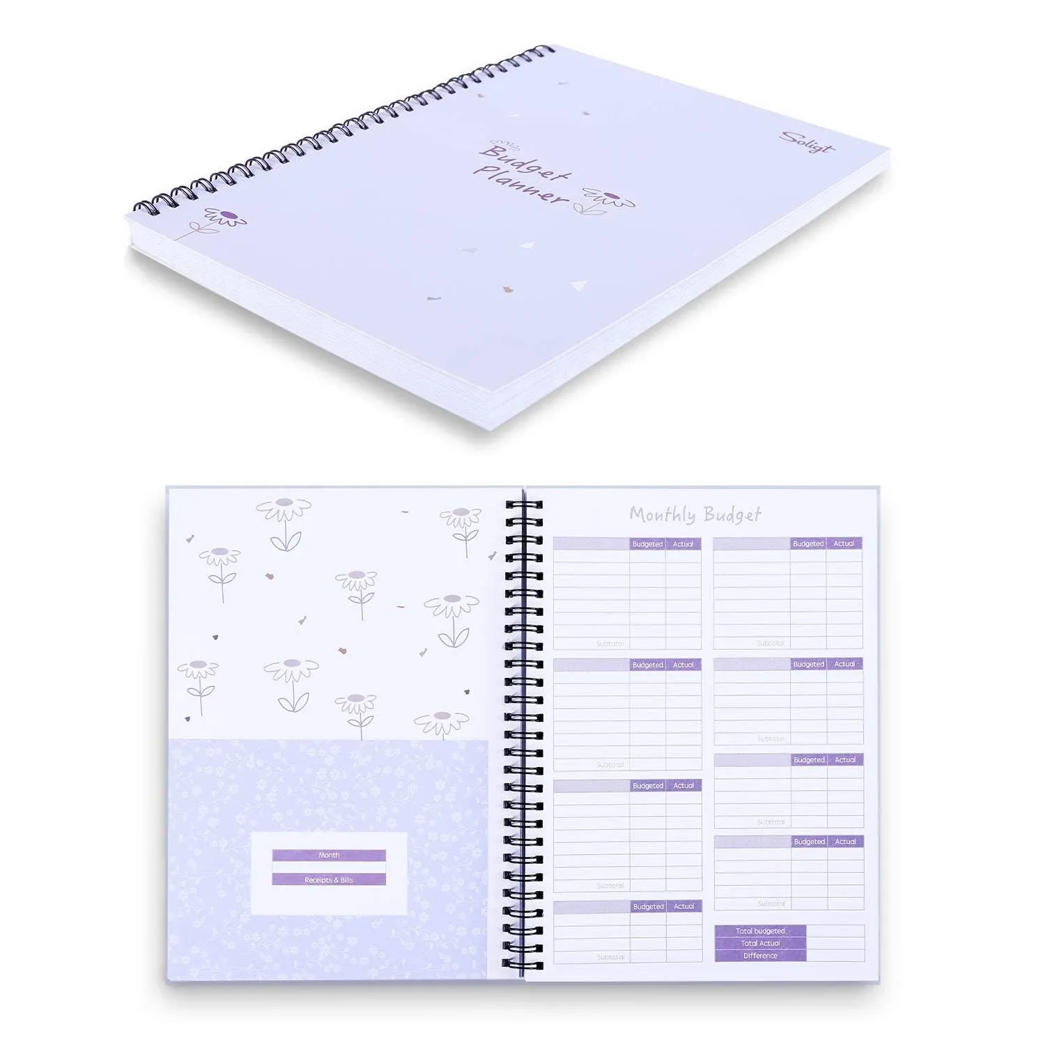 Monthly Budget Planner Book Undated with 12 Pockets for Income Debt Saving