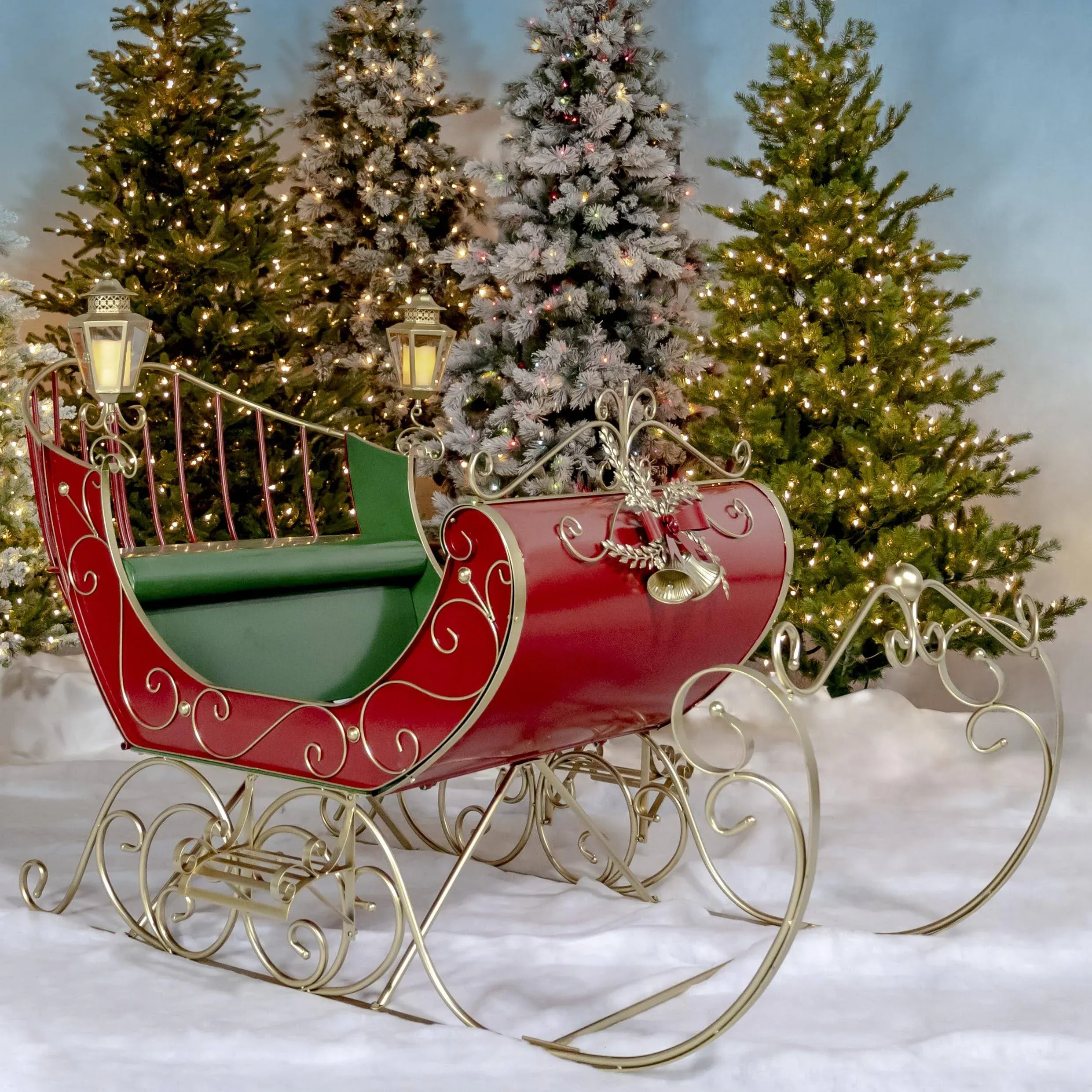 Zaer Ltd. Life-Size Metal Outdoor Victorian Christmas Santa Sleigh, Commercial ...