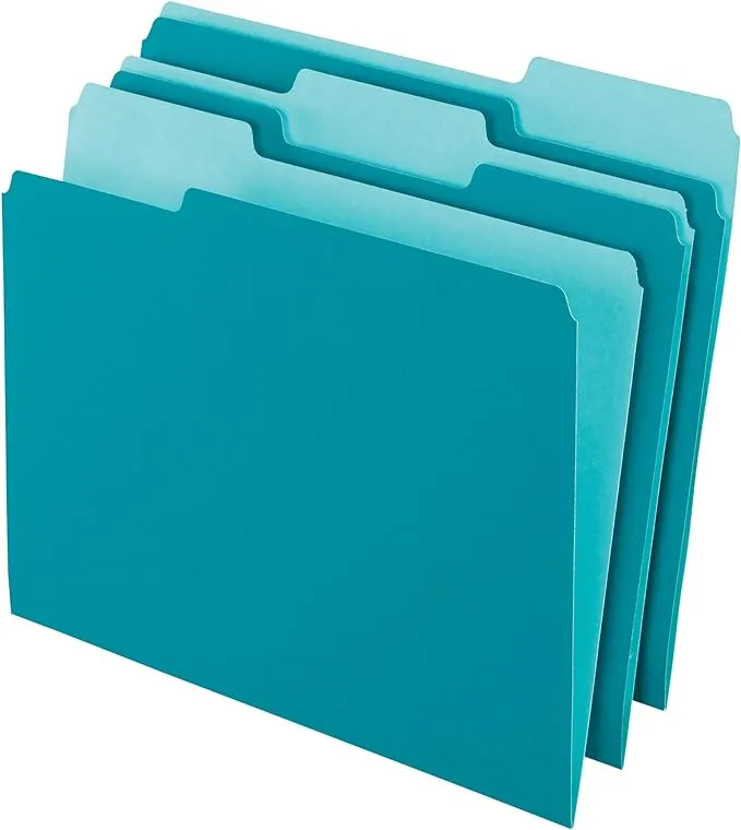 Office Depot Two-Tone Color File Folders, 1/3 Tab Cut, Letter size, Teal, Box of 100, Od152 1/3 Tea