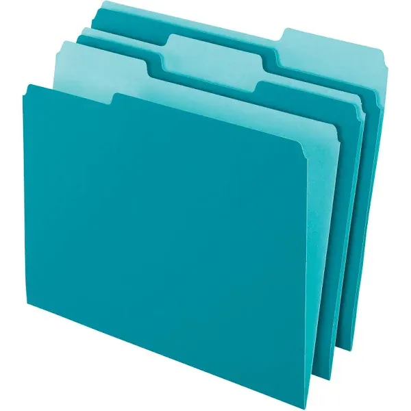 Office Depot Two-Tone Color File Folders, 1/3 Tab Cut, Letter size, Teal, Box of 100, Od152 1/3 Tea