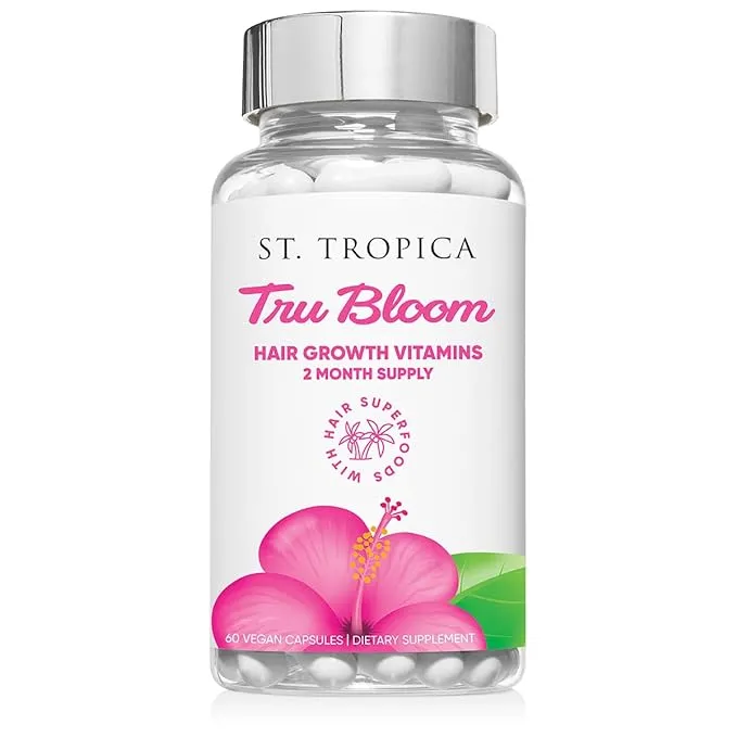 St. Tropica Tru Bloom Hair Growth Vitamins - 2 Month Supply. Clinically Proven for Fuller, Thicker Hair. Natural & Drug-Free. Ultimate Hair Vitamins for Proven Results