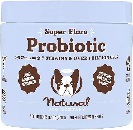 Natural Dog Company Probiotic Chews (90 Bites), Chicken Flavor, Helps with Digestion, Supports Immune System, Probiotics Supplement for Dogs of All Ages, Sizes & Breeds.