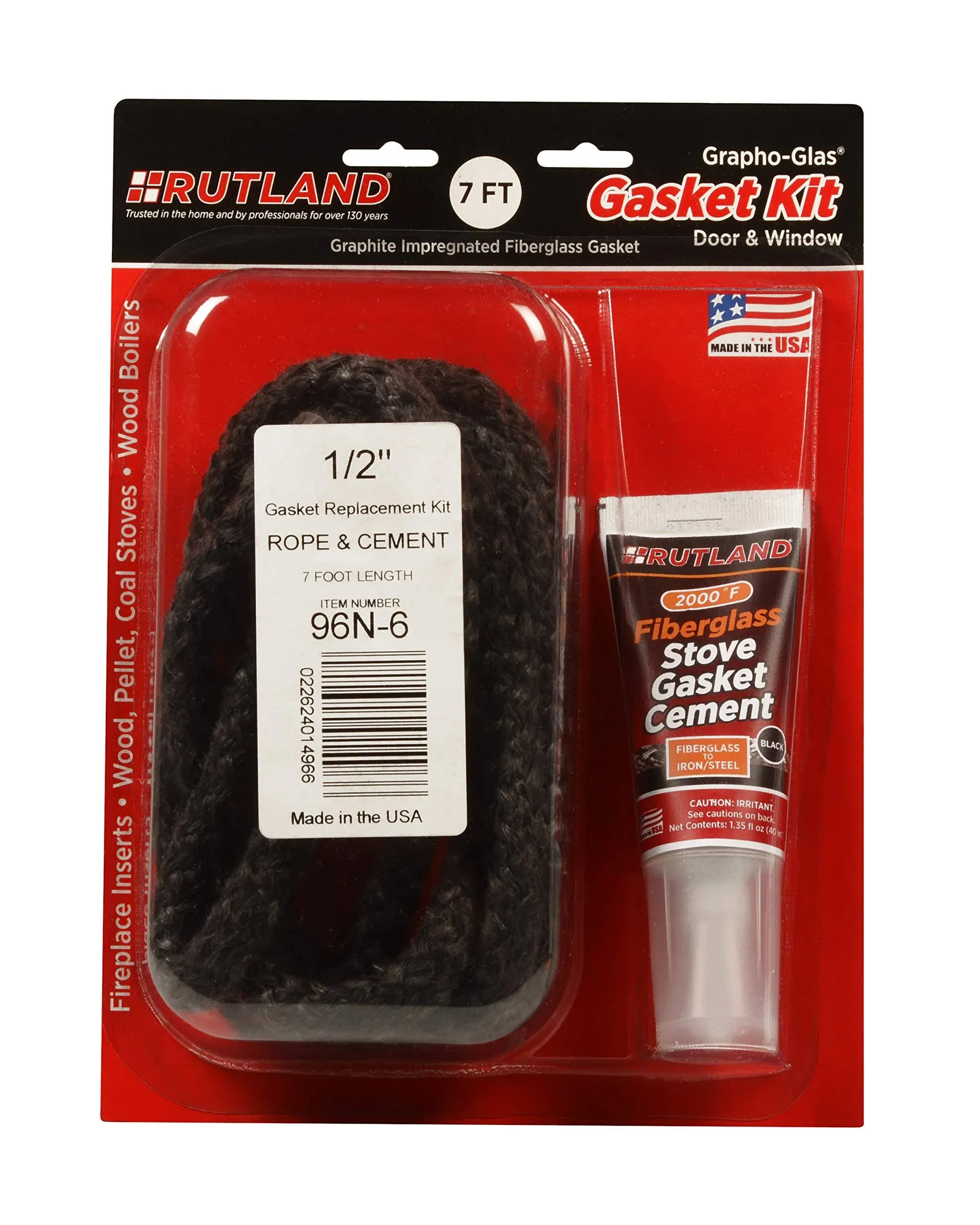 Rutland Grapho-Glas Stove Gasket Kit, 7' x 3/8" Rope