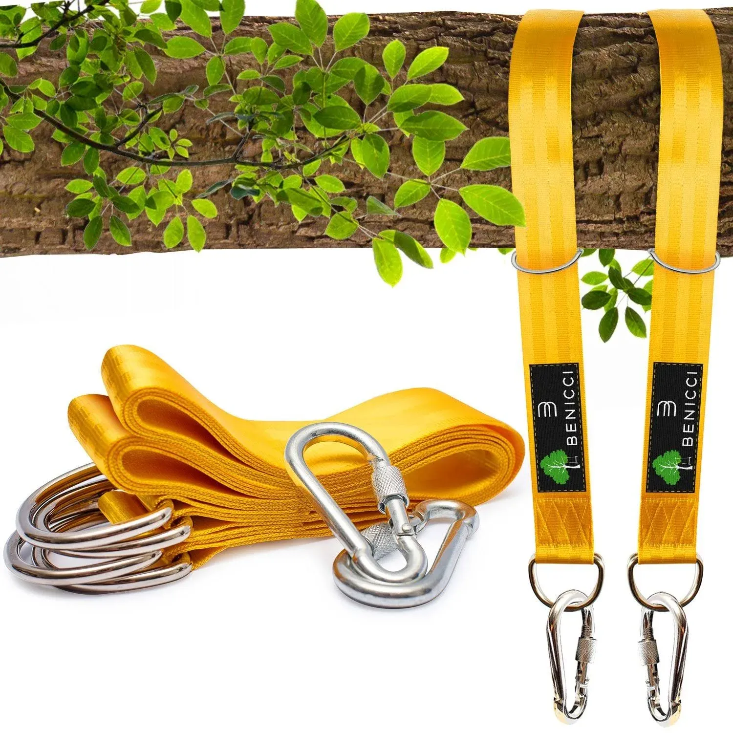 Benicci Tree Swing Straps Hanging Kit (Set of 2) - 10ft Long with Two Zinc Alloy