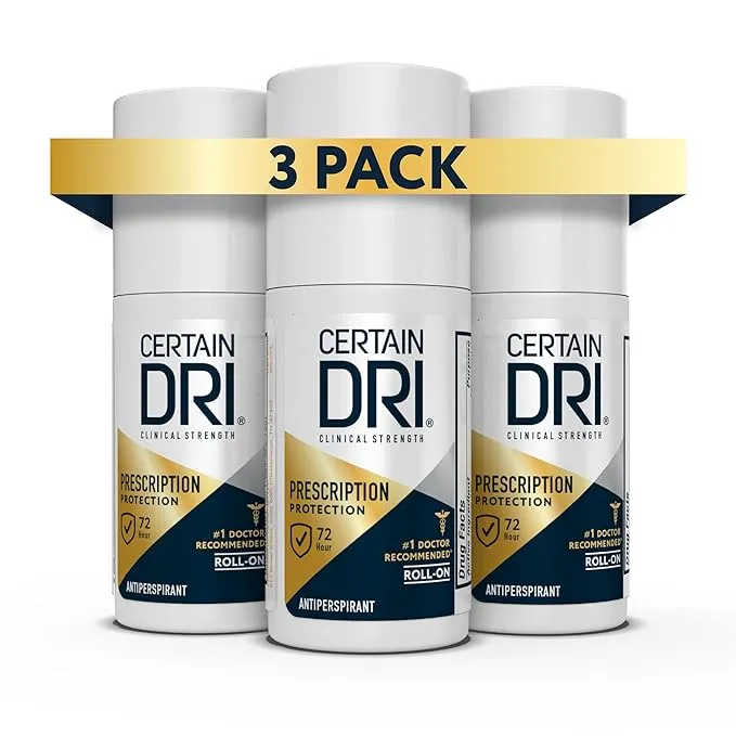 Certain Dri Prescription Strength Clinical Antiperspirant Roll-On Deodorant Hyperhidrosis Treatment for Men & Women