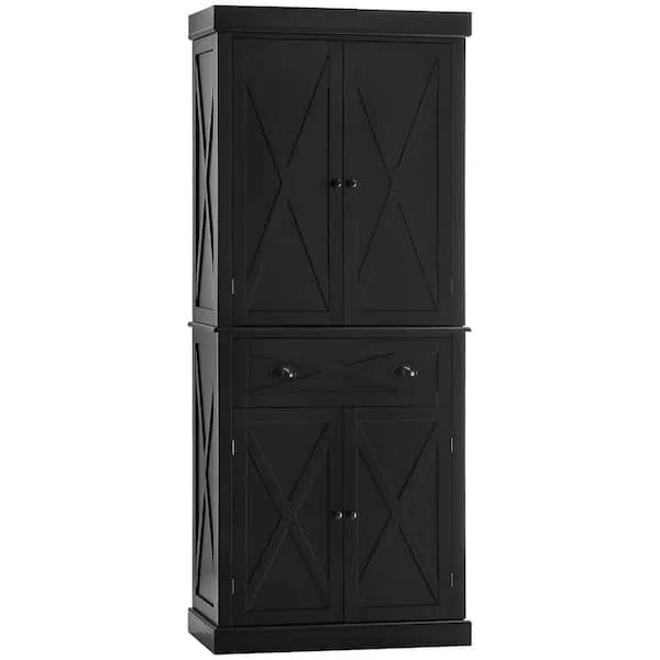 Homcom 72" Kitchen Pantry Storage Cabinet with 6-Tiers, 1 Drawer and 4 Adjustable Shelves, Black