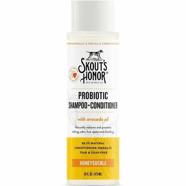 Skout's Honor Probiotic Shampoo + Conditioner Honeysuckle Scented for Dogs & Cats 16 oz