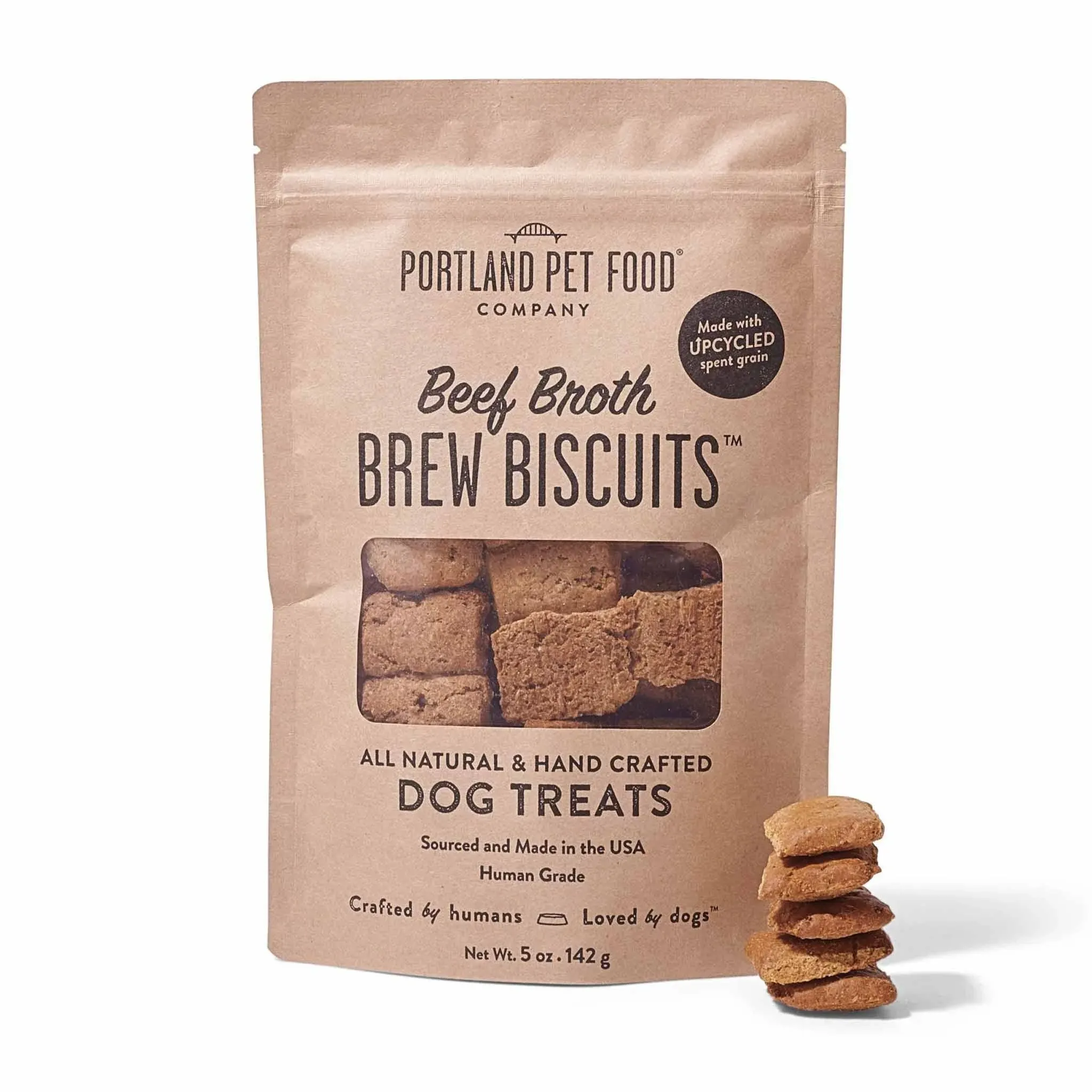 CRAFTED BY HUMANS LOVED BY DOGS Portland Pet Food Company Beef Broth Brew Biscuit Dog Treats (1 Pack, 5 oz Bag) – All Natural, Human-Grade, USA-Sourced and Made