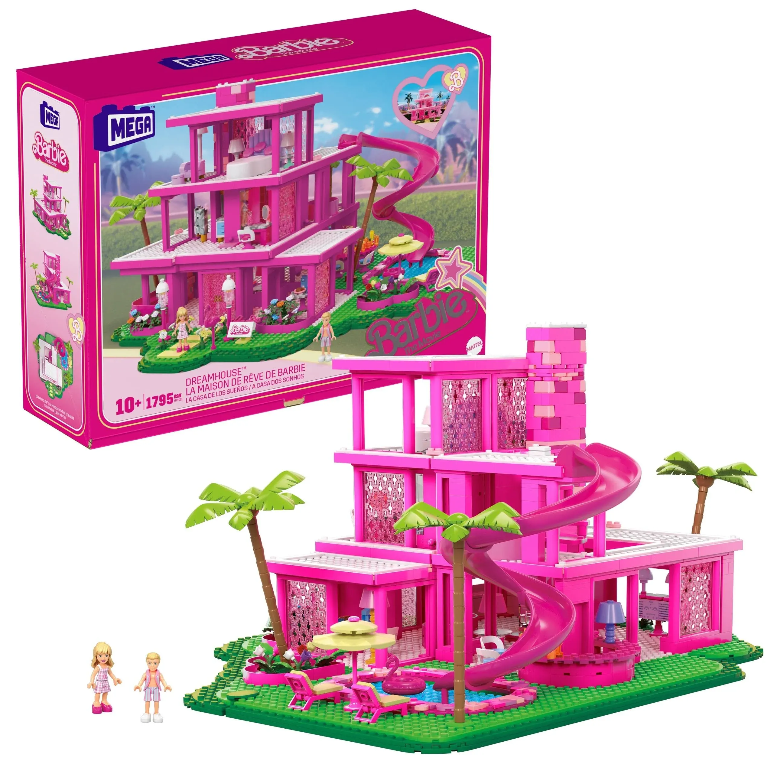 Mega Barbie The Movie Building Toys Set, DreamHouse Replica with 1795 Pieces, 4 Figures and Accessories, for Adults & Fans