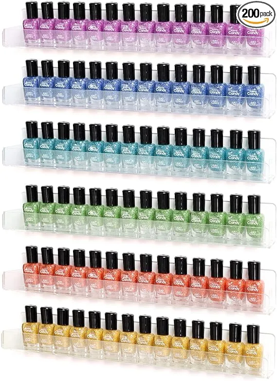 Acrylic Nail Polish Wall Mounted Holder Paint Organizer Storage Rack Clear 6 Pack Hanging Nail Polish Shelf Floating Wall Mount Hold up to 96 Bottles.