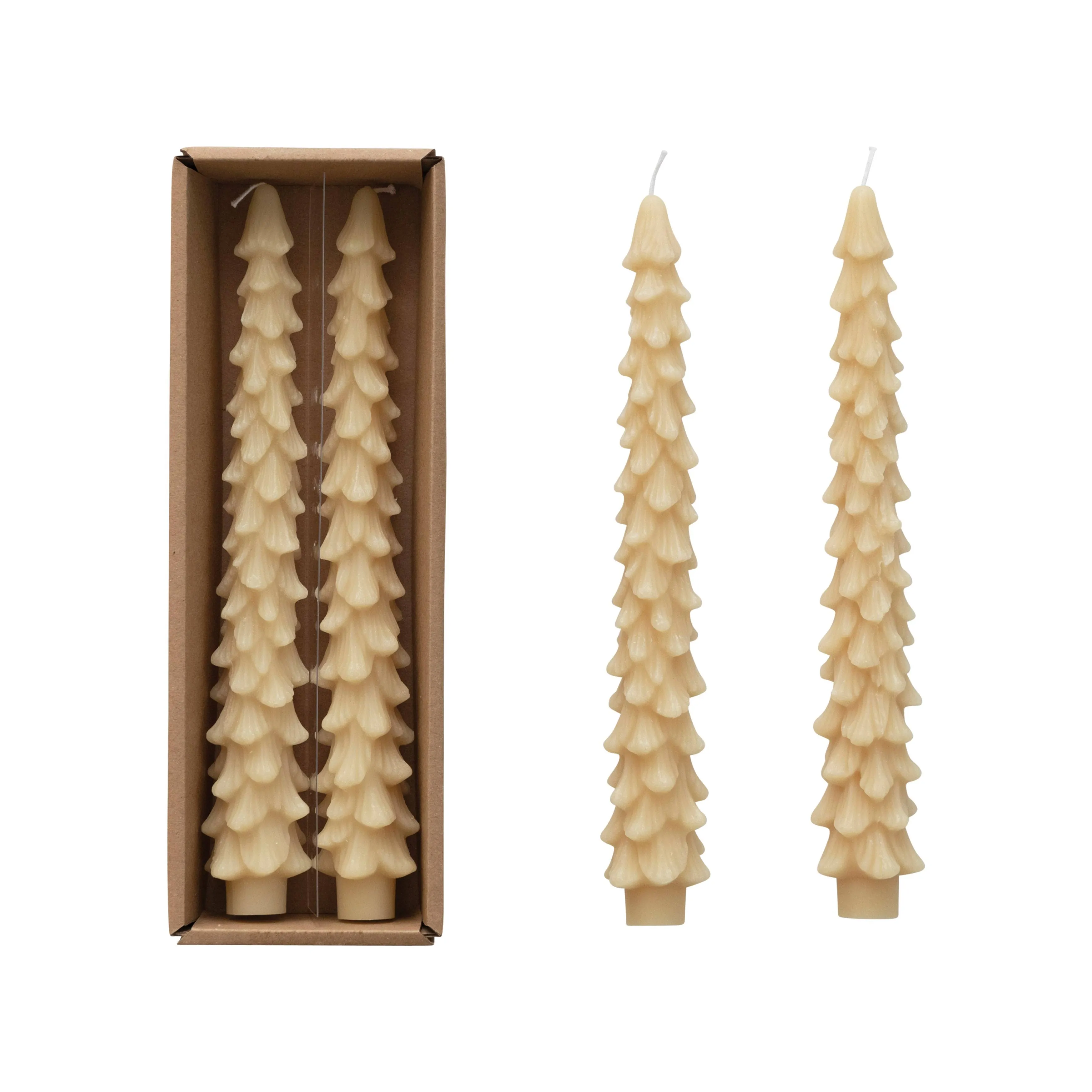 10" Unscented Tree Shaped Taper Candles Set of 2 Eggnog