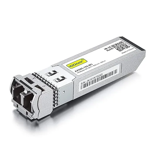 10GBase-SR SFP+ Transceiver, 850nm MMF, up to 300 Meters, Compatible with Cisco SFP-10G-SR, Meraki MA-SFP-10GB-SR, Ubiquiti UniFi UF-MM-10G, Fortinet, Mikrotik, Netgear, TP-Link and More10GBase-SR SFP+ Transceiver, 850nm MMF, up to 300 Meters, Compatible