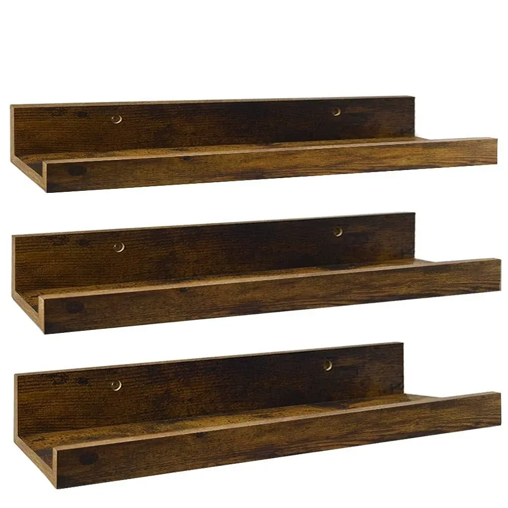 Giftgarden 16 Inch Floating Shelves ,Set of 3, Rustic Wall Mounted Picture Ledge