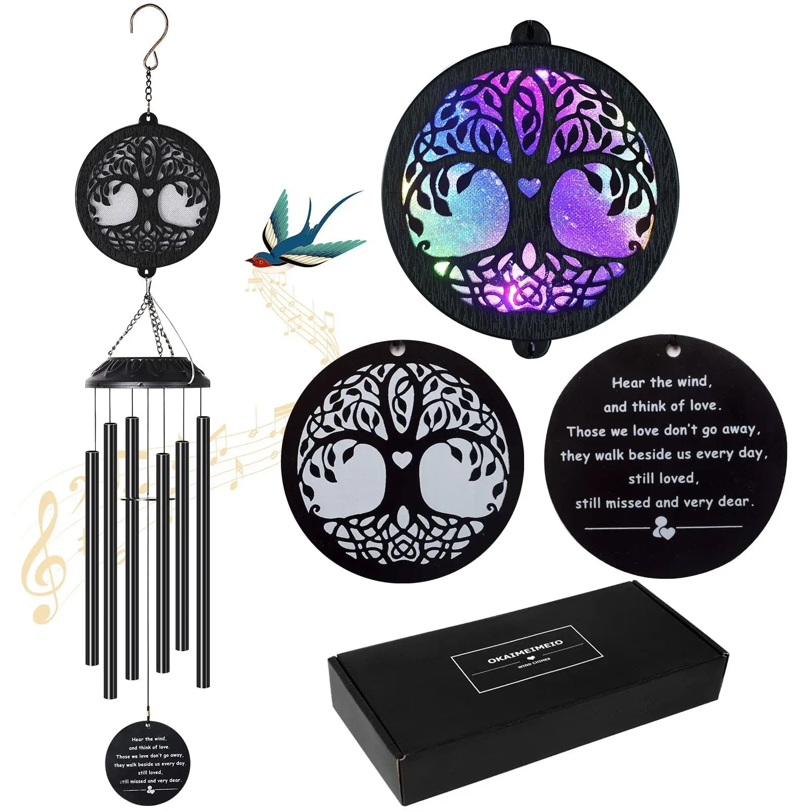 OKAIMEIMEIO Solar Tree of Life Wind Chimes, Memorial Gift for Mom, Wind Chimes ...