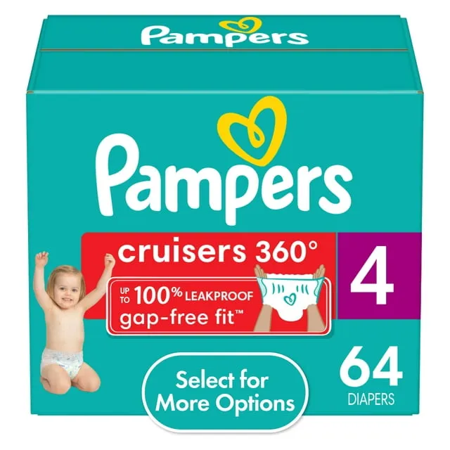 Pampers Cruisers 360 Diapers - Size 4, 64 Count, Pull-On Disposable Baby Diapers, Gap-Free Fit