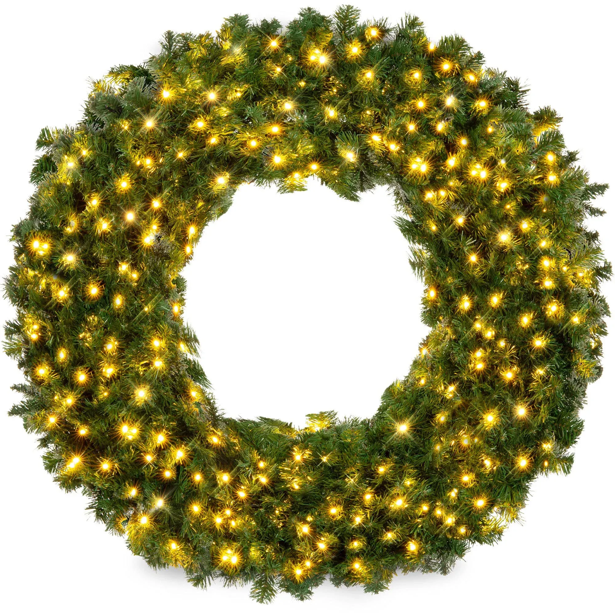 48In Large Artificial Pre-Lit Fir Christmas Wreath Holiday Accent Decoration for