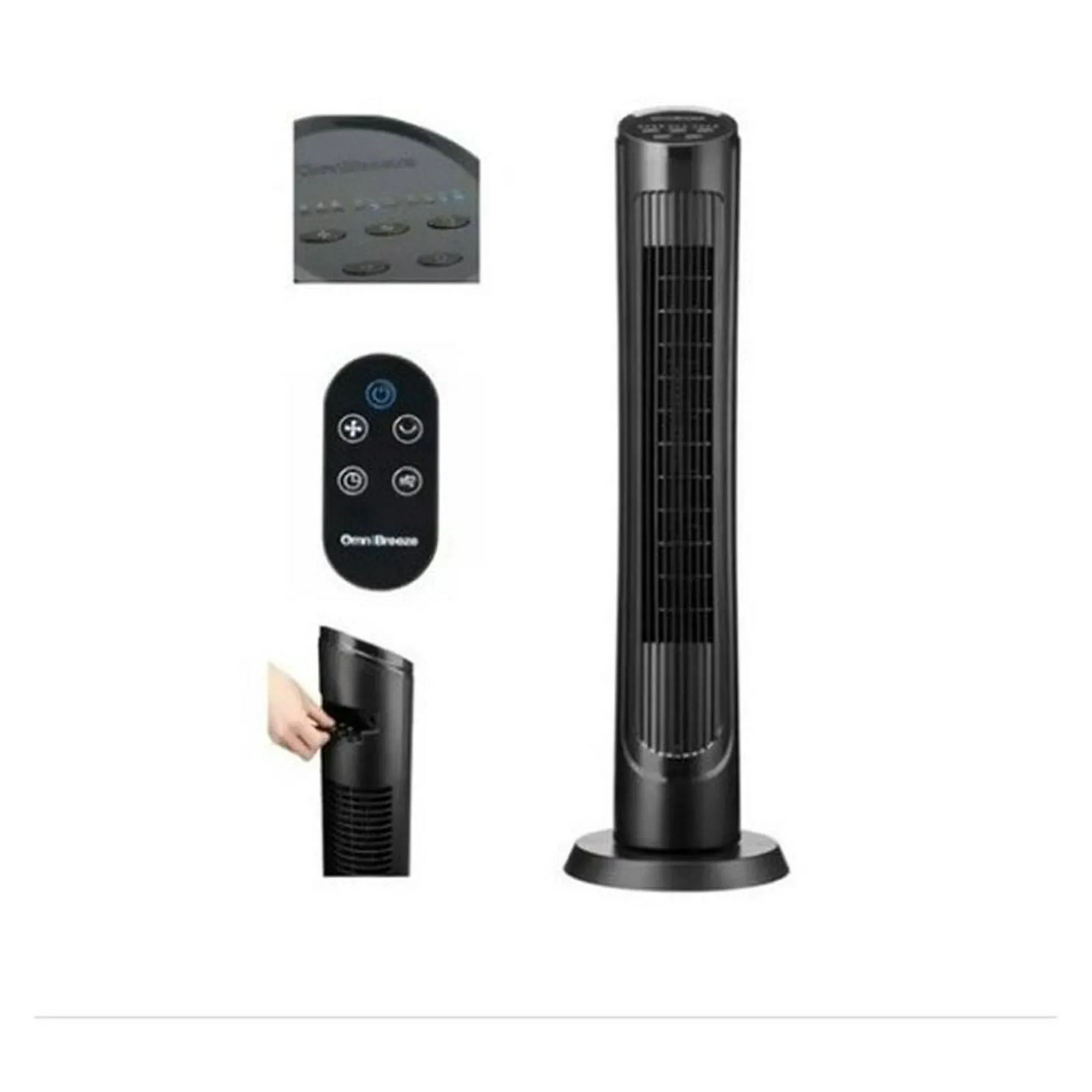 Omnibreeze Digital Electric Tower Fan, Inner Oscillation with Remote Control, LED Display, Standing Bladeless Floor Fans Cooling and Quite Indoor