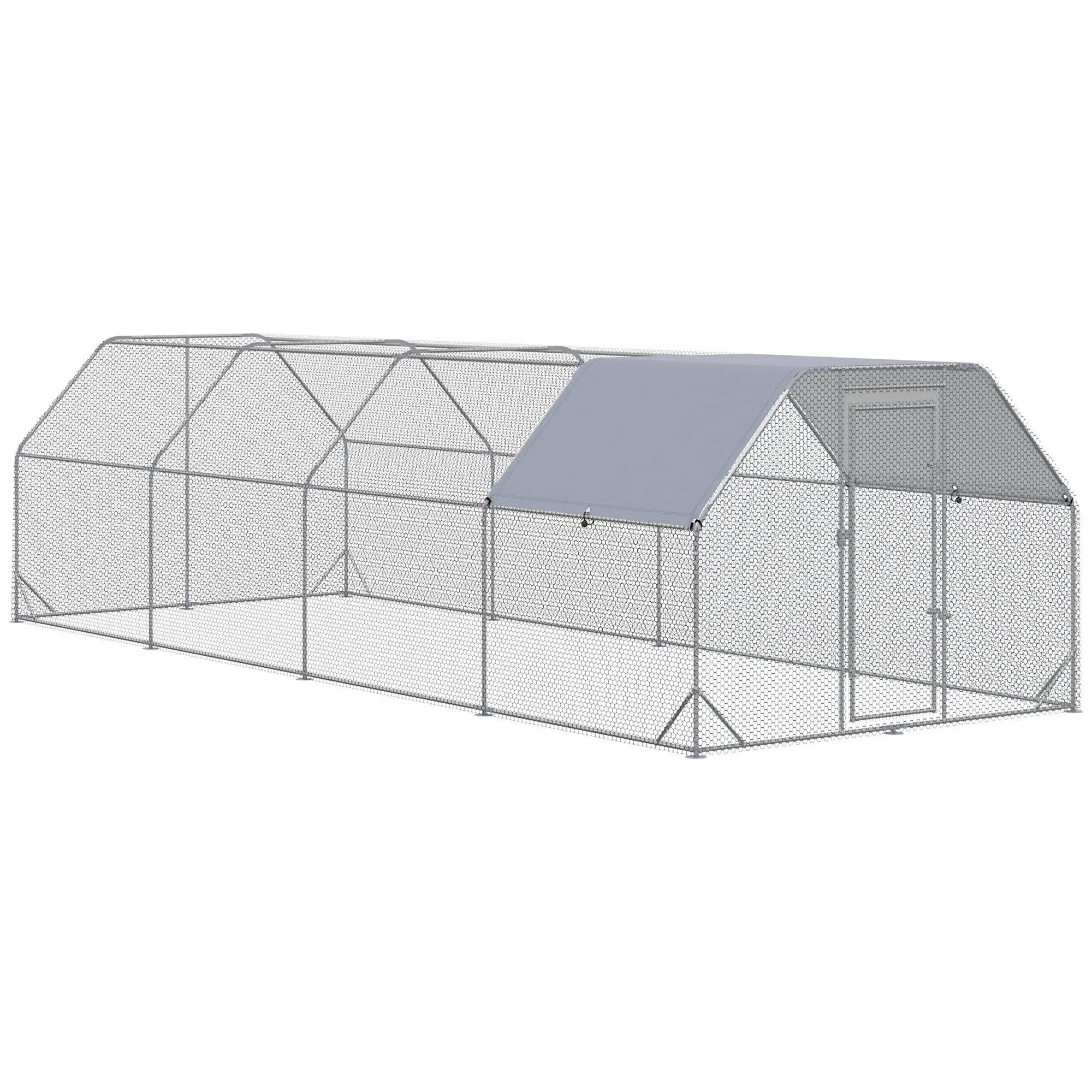 PawHut Metal Chicken Coop Run with Cover, Walk-In Outdoor Pen, Fence Cage Hen ...