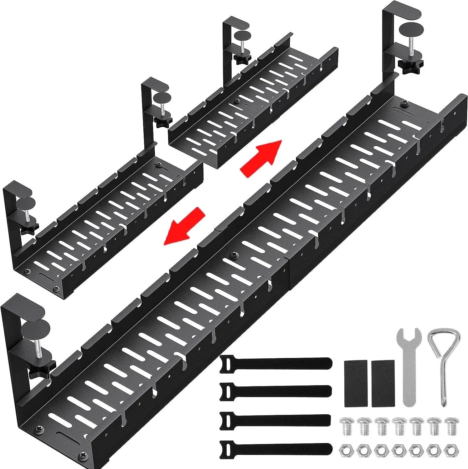 SRJZMLY 31inch Extendable Under Desk Cable Management Tray, Metal Cable Management Tray Under Desk Cord Management with Clamp, Extendable Power Strip Cord