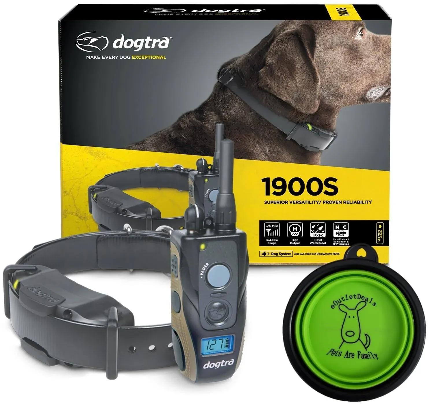 Dogtra 1900s E Collar - 3/4 Mile Remote Trainer with LCD Screen - Fully Waterproof Collar - Bonus Imprinted eOutletDeals