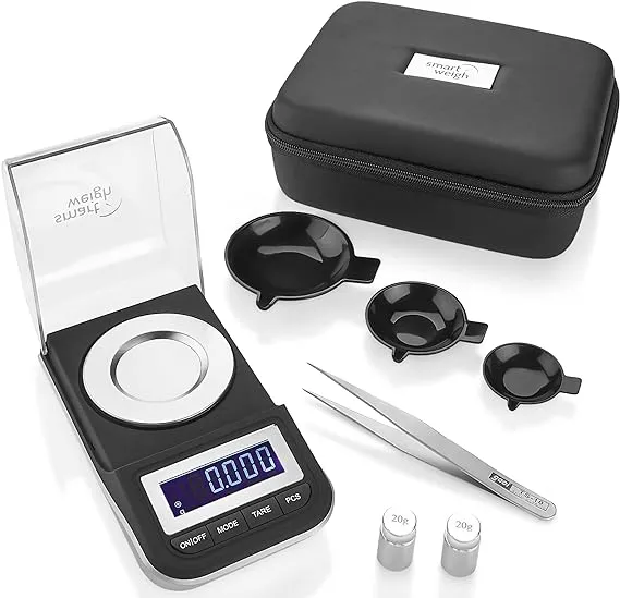 Smart Weigh 50g x 0.001 grams, Premium High Precision Digital Milligram Scale, includes Tweezers, Calibration Weights,Three Weighing Pans and Case