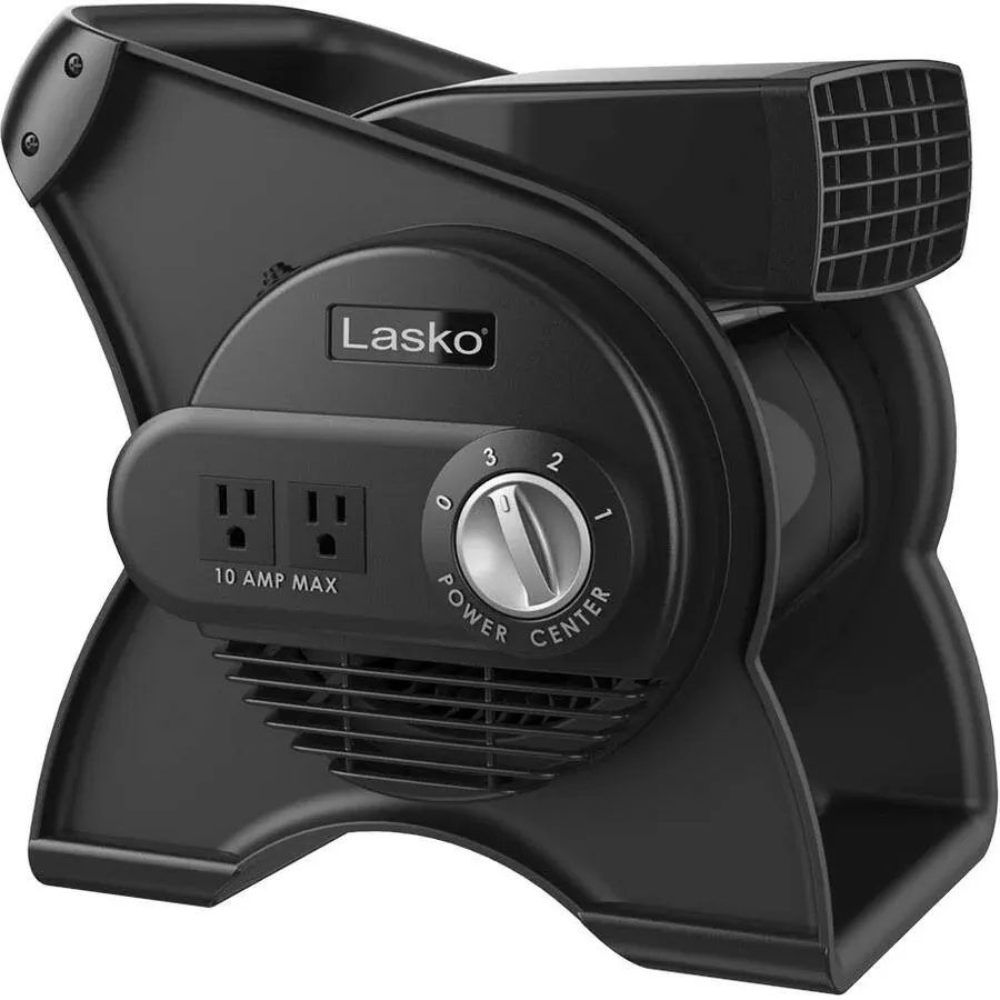 Lasko High Velocity Pivoting Utility Blower Fan, for Cooling, Ventilating, Exhausting and Drying at Home, Job Site, Construction, 2 AC Outlets, Circuit Breaker with Reset, 3 Speeds, 12", Black, U12104