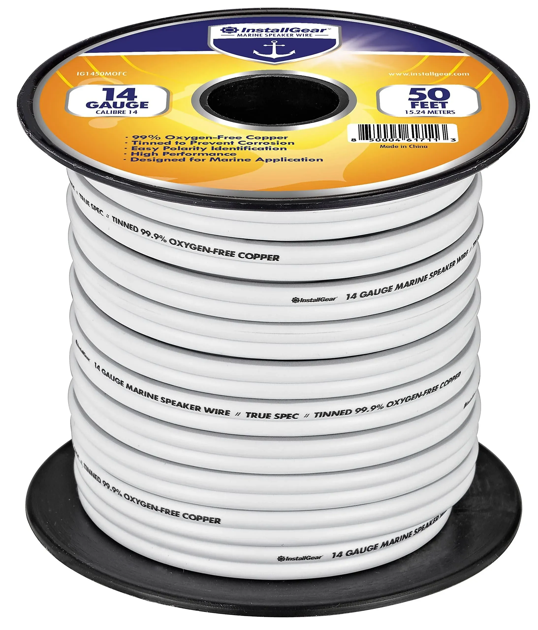 InstallGear 14 Gauge Tinned OFC Heavy Duty Boat Marine Speaker Wire 50 Feet, White