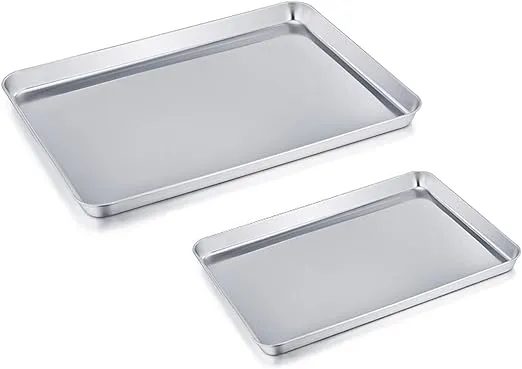 TeamFar Baking Sheet Cookie Sheet Set of 2, Pure Stainless Steel Baking Pan Tray Professional, Non Toxic & Healthy, Mirror Finish & Rust Free, Easy Clean & Dishwasher Safe