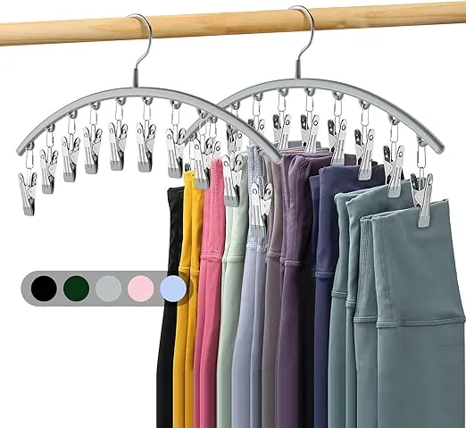 Volnamal Legging Organizer for Closet, Metal Yoga Pants Hanger w/Rubber Coated 2 Pack w/10 Clips Hold 20 Leggings, Hangers Space Saving Hanging Close