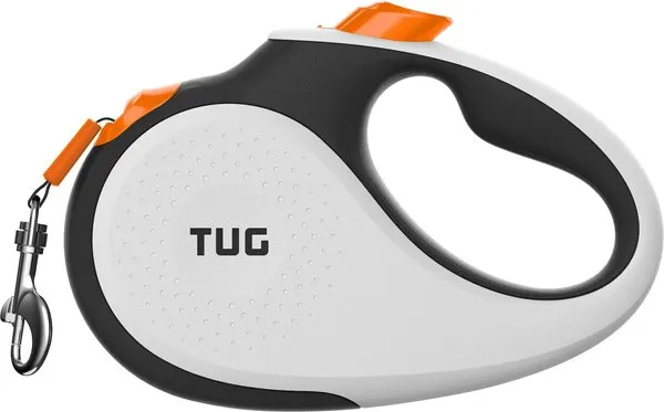 Tug Nylon Tape Retractable Dog Leash, White/Orange, Small: 16-ft Long