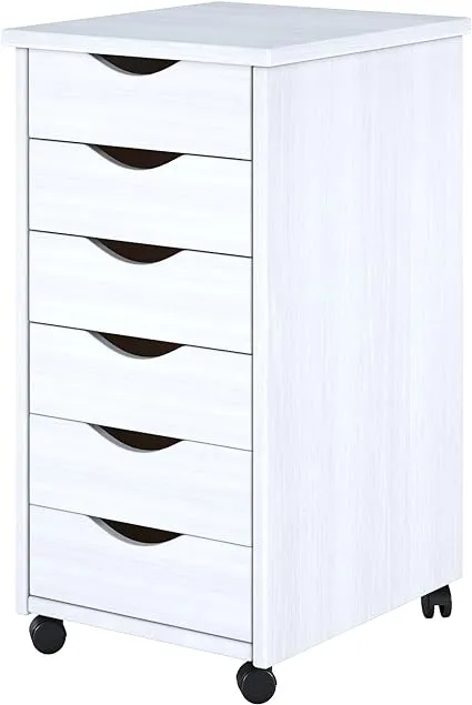 Adeptus Original Roll Cart, Solid Wood, 6 Drawer Narrow Drawers Roll Carts, White