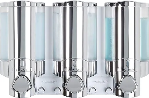 Better Living Products Aviva Shower Dispenser 3, Shampoo and Soap Dispenser, 3 x 11 fl. oz. Chrome, 11.2 x 3.5" x 7"