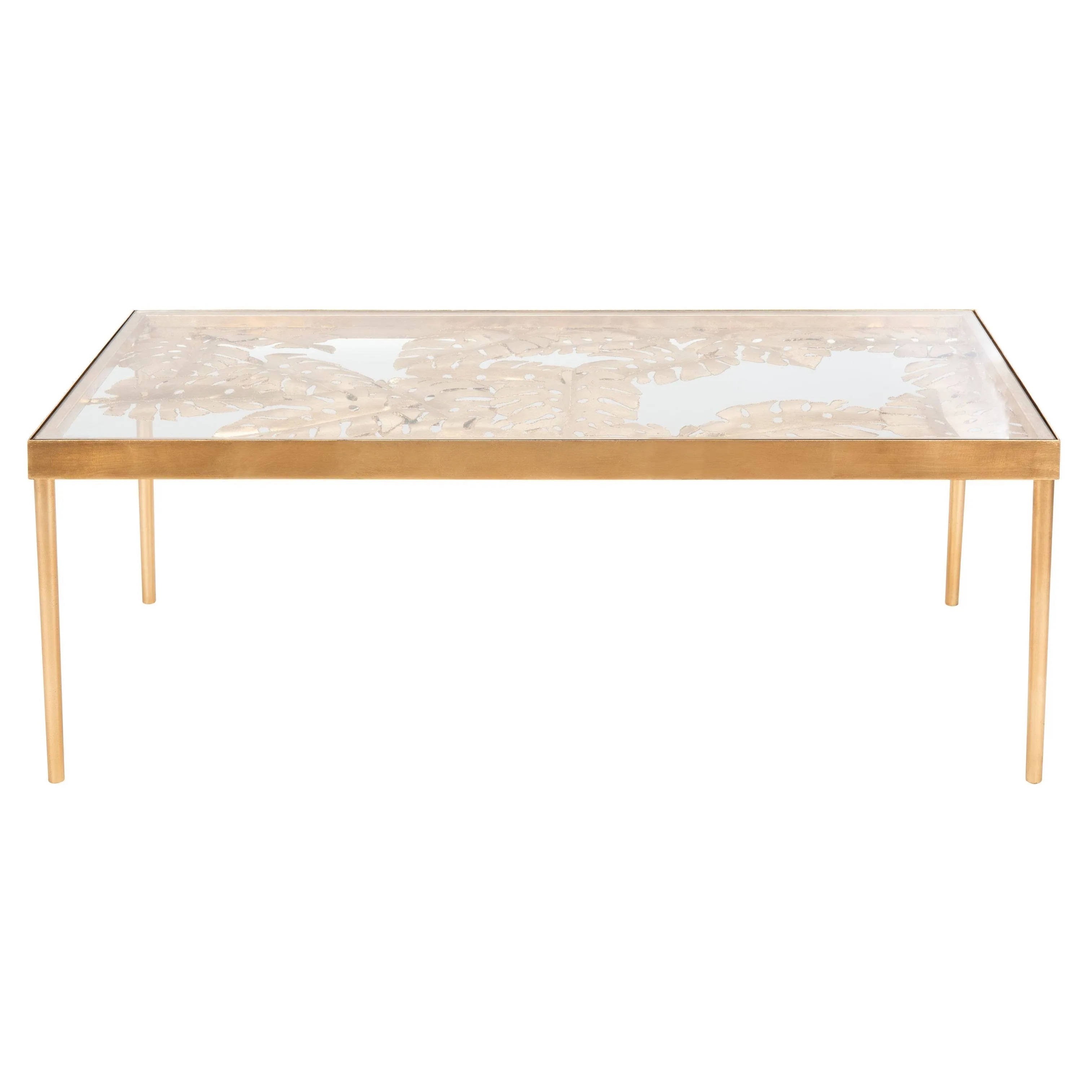 SAFAVIEH Leilani Palm Leaf Coffee Table - 24&#034; x 47.5&#034; x 18&#034; Glass 24&#034; x 47.5&#034; x