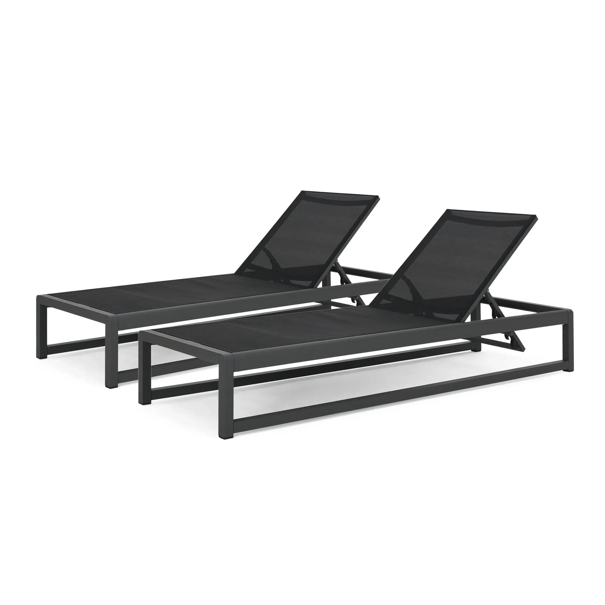 Set of 2 Outdoor Chaise Lounge, Adjustable Design With Black Breathable Seat - Transitional - Outdoor Chaise Lounges - by Decor Love | Houzz