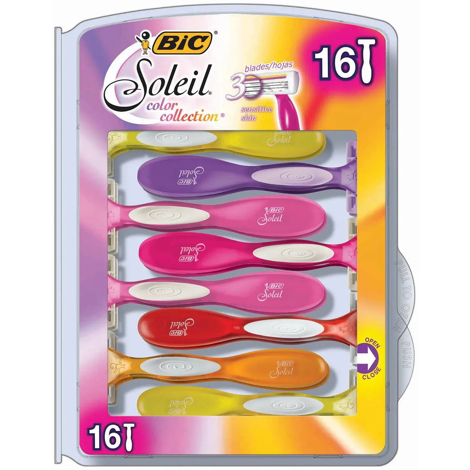 Bic Soleil Color Collection Disposable Razors for Women, 16-Count, 3 Blades - Premium Shaving Razor Set with Aloe Vera and Vitamin E Lubricating