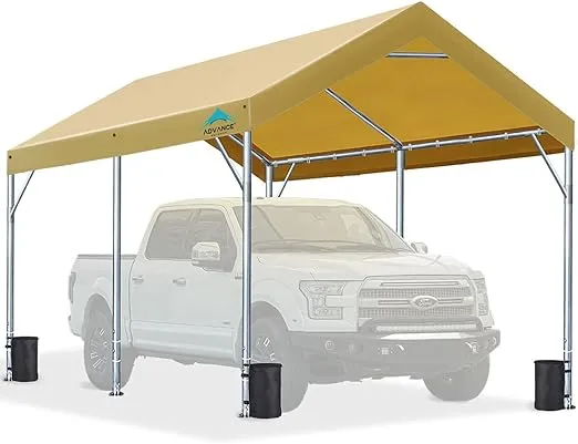 Advance Outdoor Metal Roof Carport Kits 10x20 Heavy Duty Steel Car Canopy Hard Top Garage, Size: 10' x 20', Beige