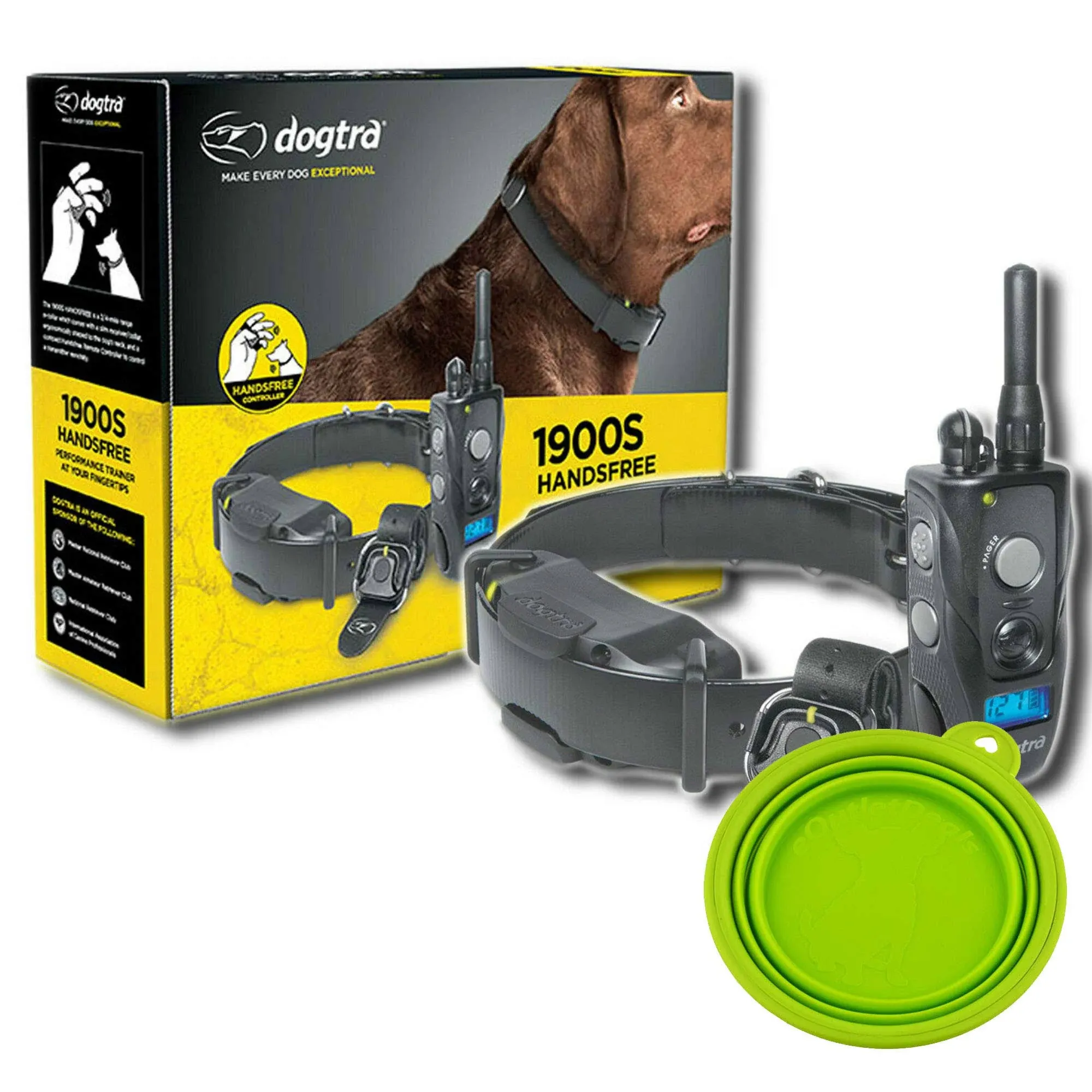 Dogtra 1900S HANDSFREE Plus E-Collar Training for Dogs - 3/4 Mile Remote Trainer with LCD Screen - Remote Controller - Fully Waterproof Collar - Includes eOutletDeals Pet Travel Bowl