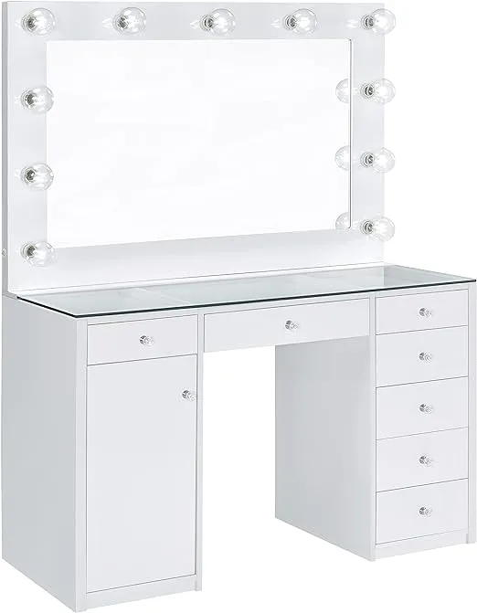 Coaster 7-Drawer Glass Top Vanity Desk with Lighting