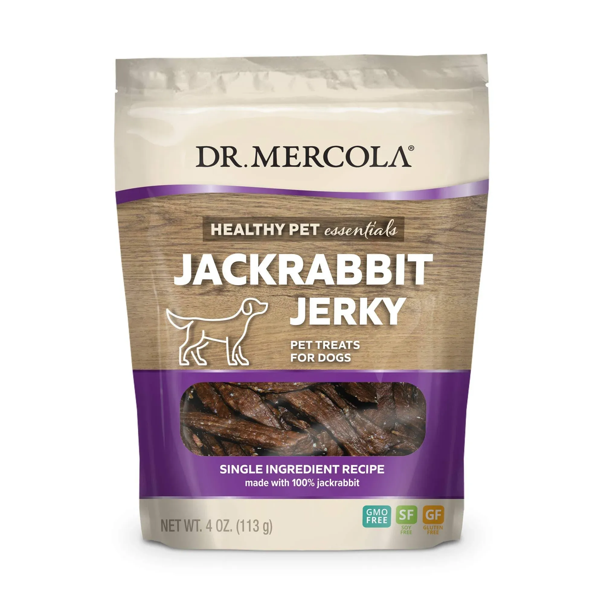 Dr. Mercola Jackrabbit Jerky for Dogs, 4 oz. (113g), Made with Wild Jackrabbit, Non GMO, Gluten Free, Soy Free