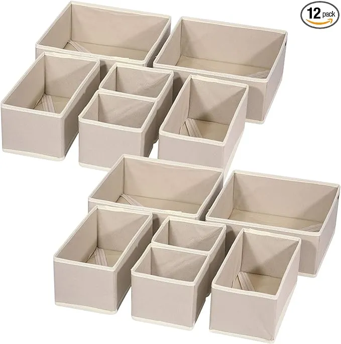 12 Pack Foldable Cloth Storage Box Closet Dresser Drawer Organizer Fabric Basket