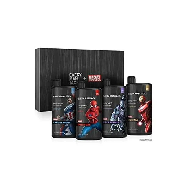 Every Man Jack Marvel collectors Box Body Wash gift Set - Perfect for Every guy & Marvel-Lover - Includes Four Full-Sized Body Washes with clean Ingredients & Incredible Scents - Marvel-Insp