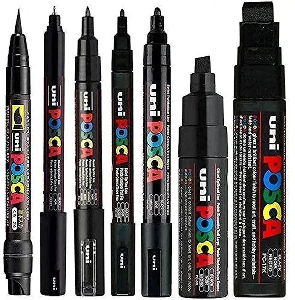 Uni Posca Mixed Marker Pack - 7 Paint Markers in Various Sizes - Brush, 1Mr, 1M ...