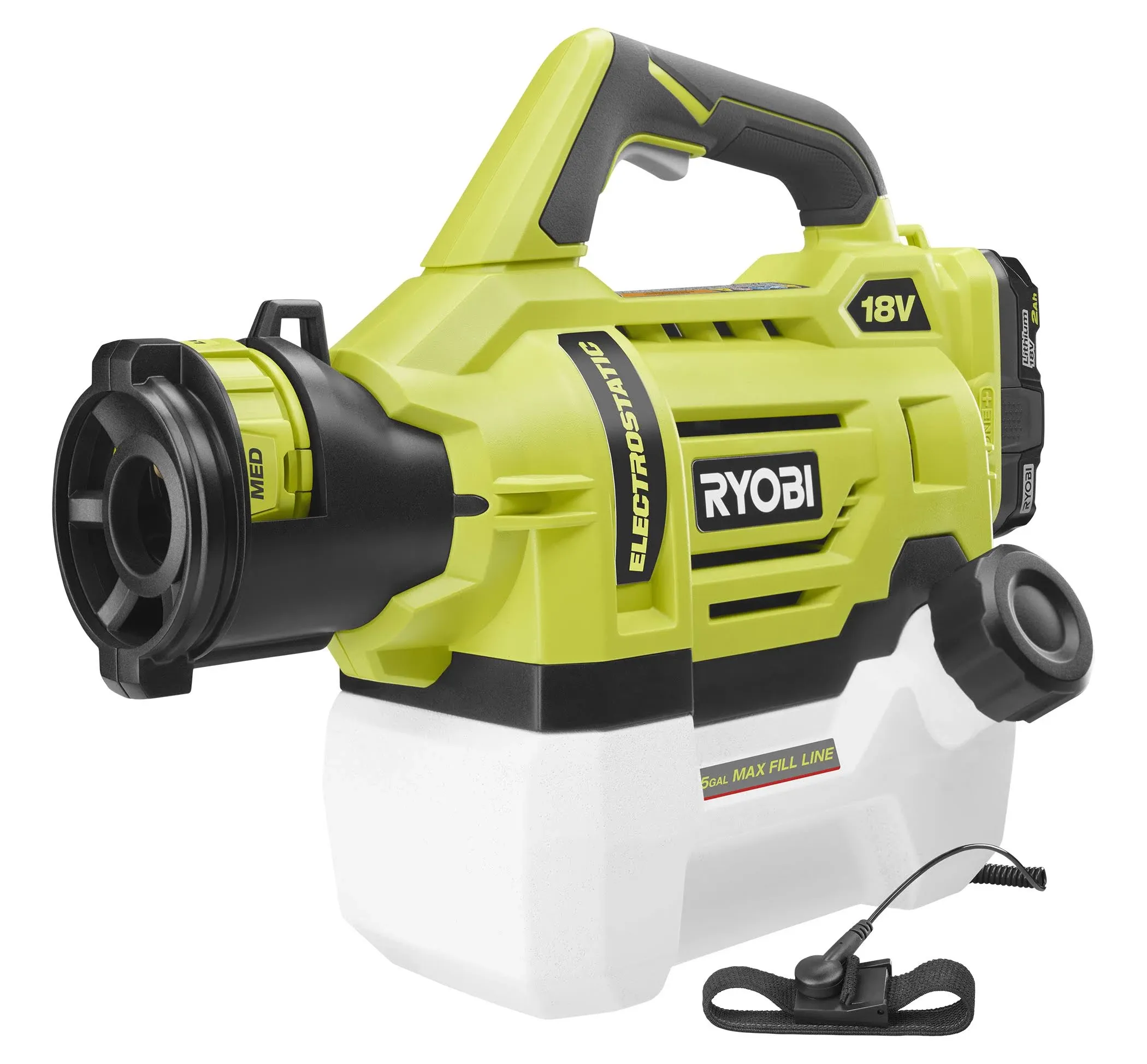 RYOBI - Pulverizador electrostático inalámbrico ONE+ de 18 V de 0.5 galones con batería de 2.0 Ah y cargador - P2890