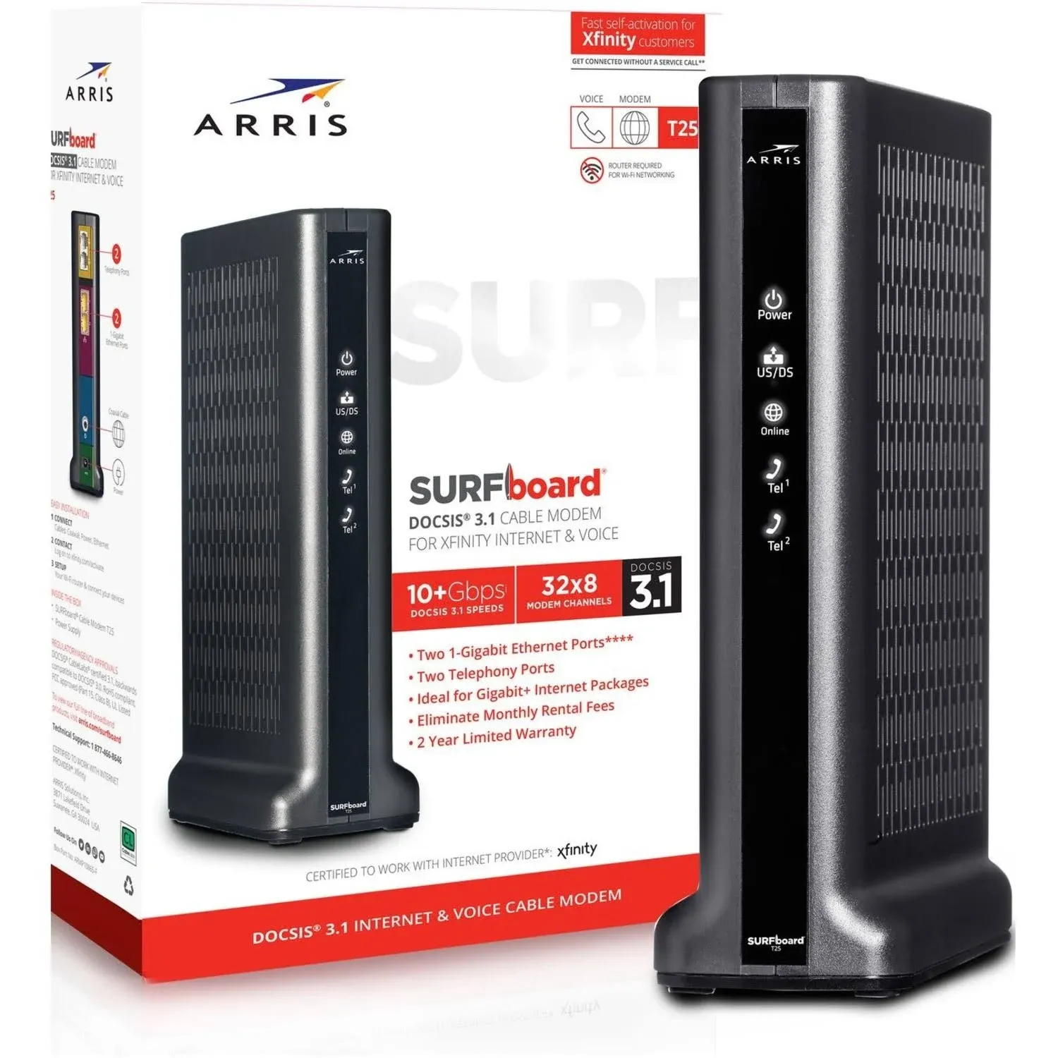 Arris SURFboard T25 Docsis 3.1 Gigabit Cable Modem for Xfinity Internet & Voice, Black