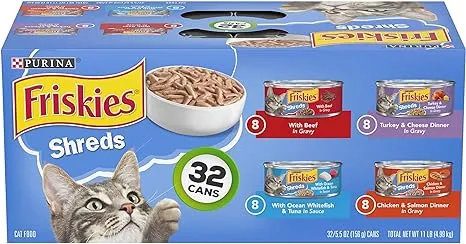 Purina Friskies Gravy Wet Cat Food Variety Pack, Savory Shreds - (32) 5.5 oz. Cans