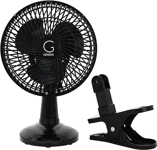 Genesis 6-Inch Clip Convertible Table-Top & Clip Fan Two Quiet Speeds - Ideal For The Home, Office, Dorm, More Black (A1CLIPFANBLACK