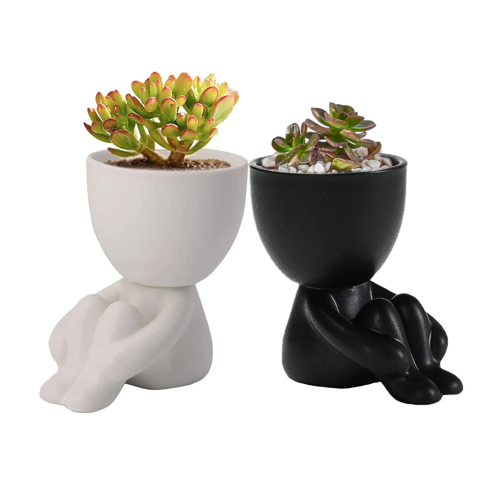 Ceramic Succulent Plant Pot Creative Human Shaped 3in Small Cactus Pots Flower P