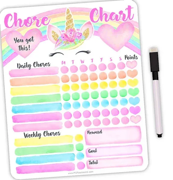 Unicorn Chore Chart - Magnetic Chore Chart - Kids Responsibility Chart - Good Behavior Chart - Reward Chart for Kids