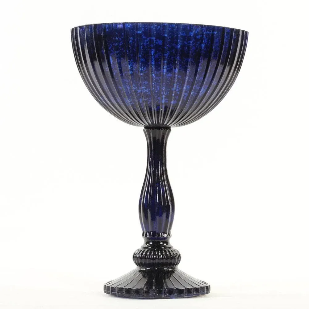 Koyal Wholesale 7" x 10.5" Navy Blue Compote Bowl Centerpiece Glass Antique Pedestal Vase, Floral Centerpiece Stand